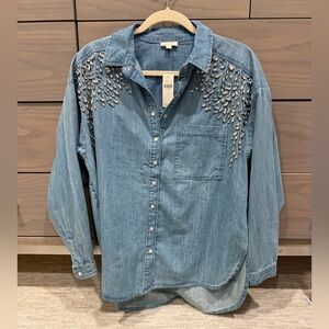 New w Tags Pilcro by Anthropologie Denim Shirt w Crystal Embellishments Sz Small